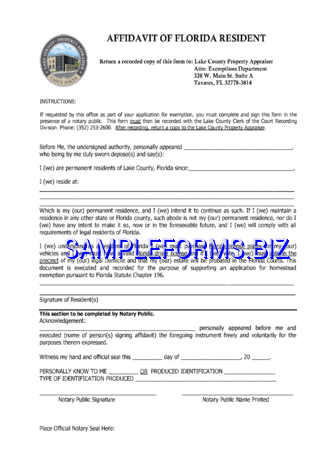 Affidavit of Florida Resident