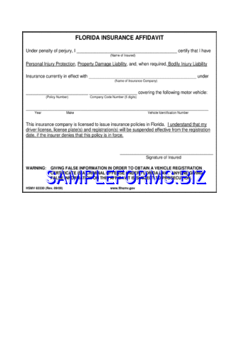 Florida Insurance Affidavit pdf free